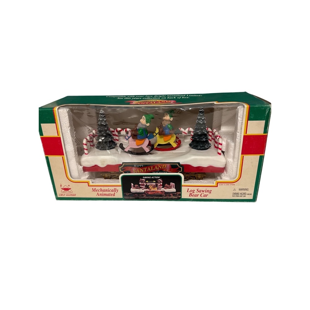 New Bright Santaland Train Log Sawing Bear Car Animated Christmas No 88WG Vtg